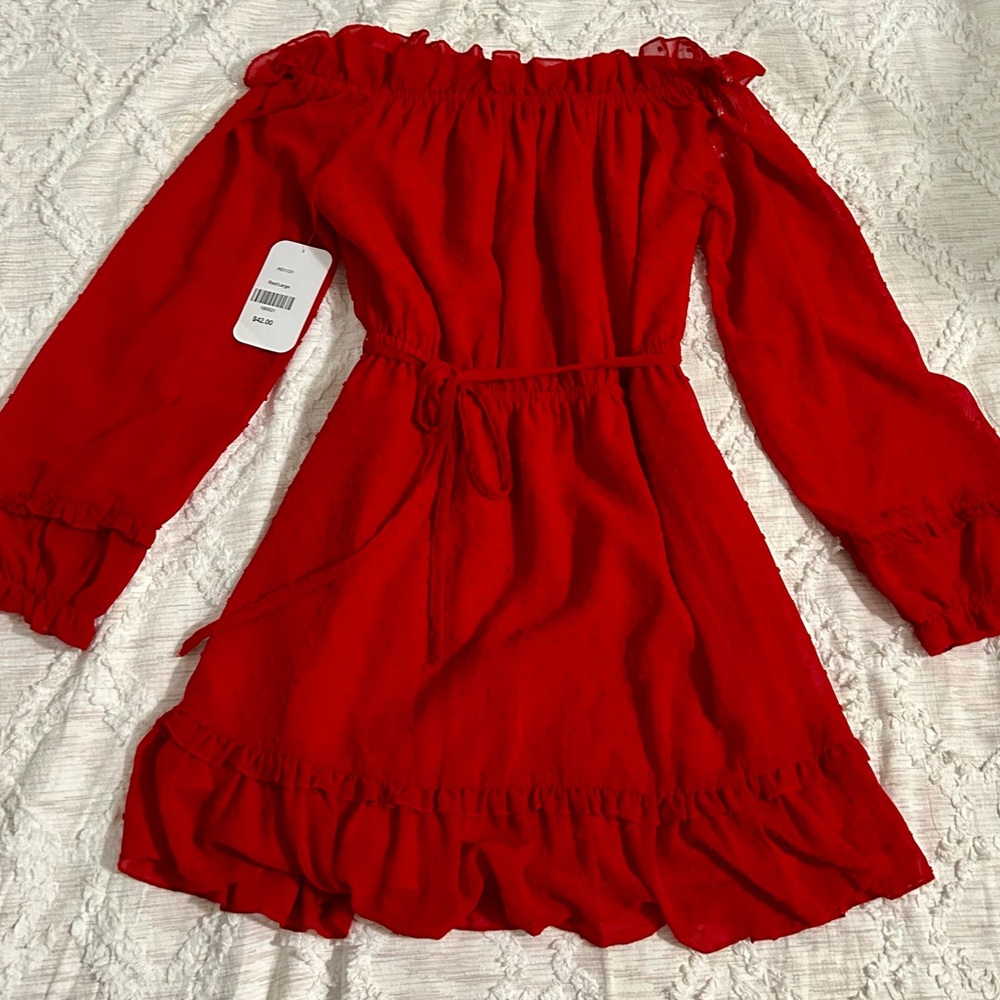 Red Ruffle Dotted Dress